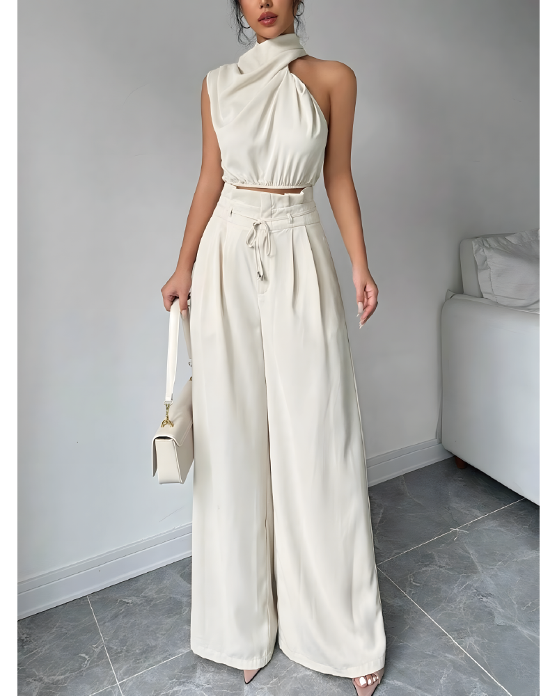 Turtleneck Top & Wide Leg Pants Set