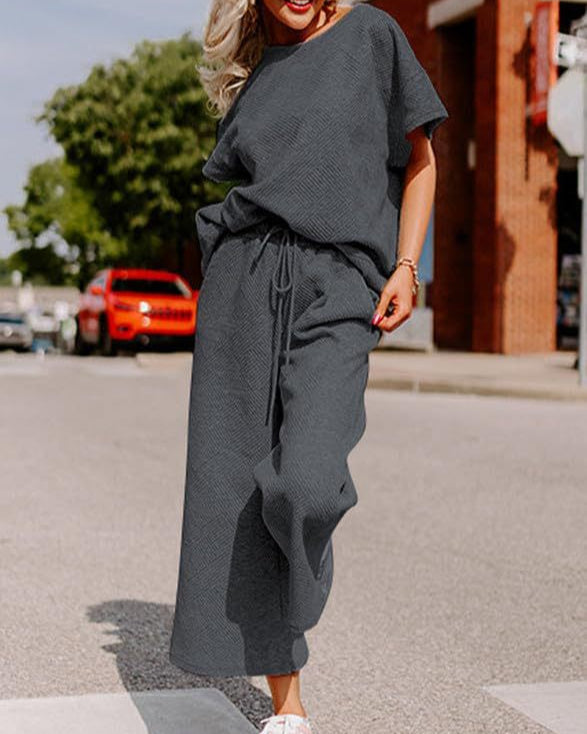 Textured Loose Fit Pants Set