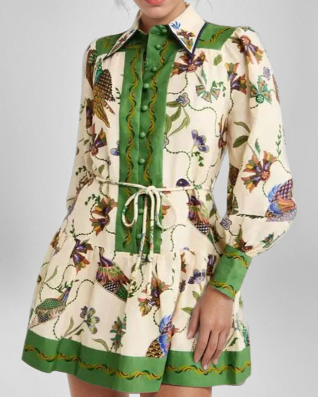 Evergreen Printed Button Front Mini Dress