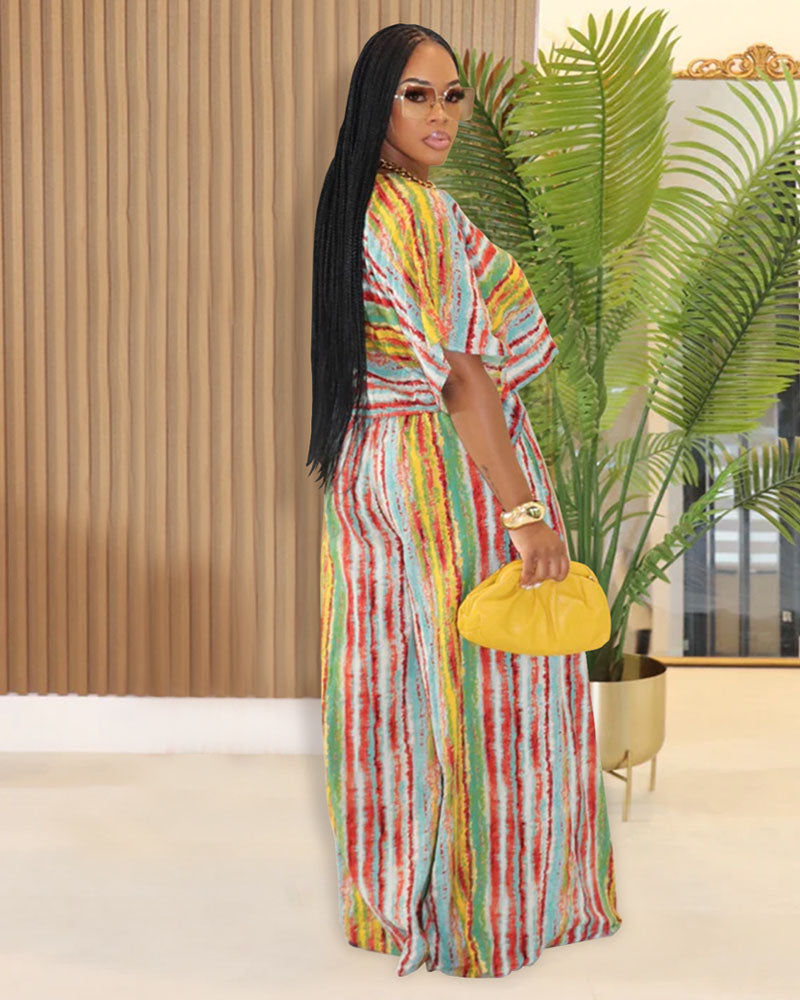 Vibrant Stripe Crop Top & Wide Leg Pant Set
