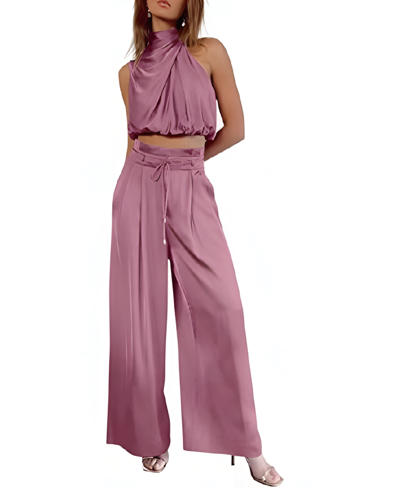 Turtleneck Top & Wide Leg Pants Set