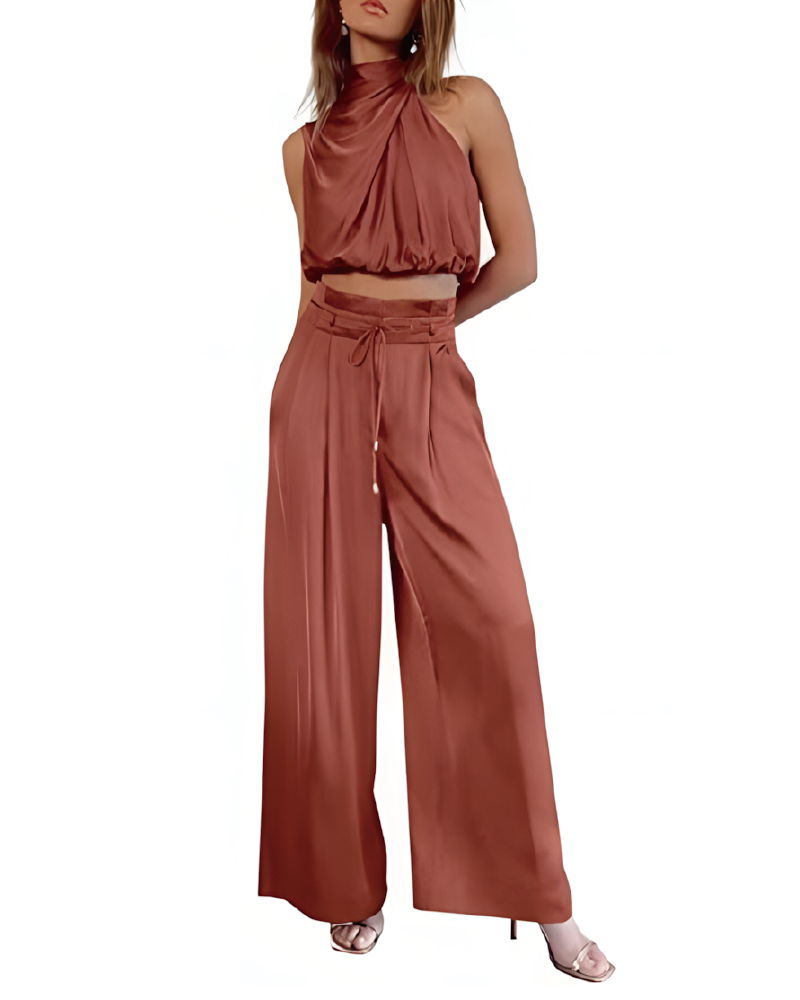 Turtleneck Top & Wide Leg Pants Set