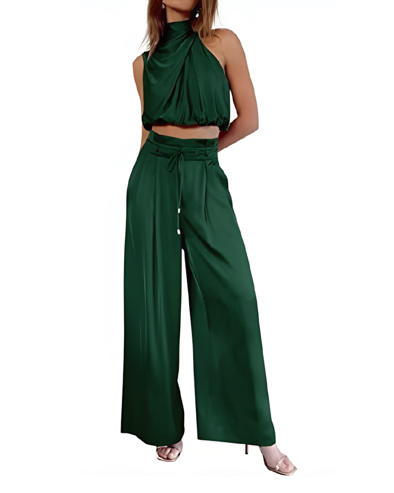 Turtleneck Top & Wide Leg Pants Set