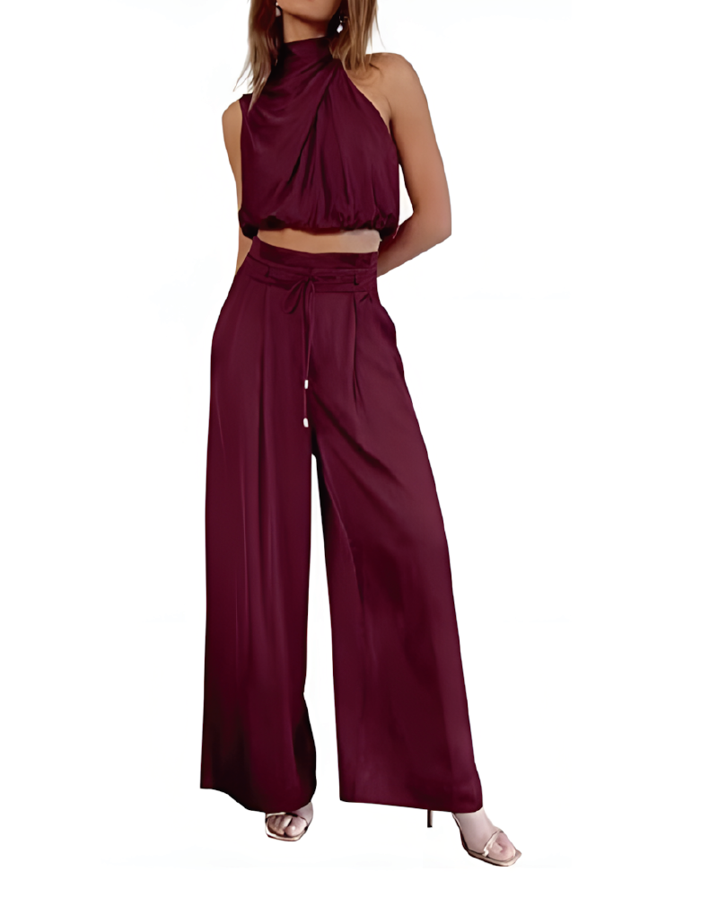 Turtleneck Top & Wide Leg Pants Set