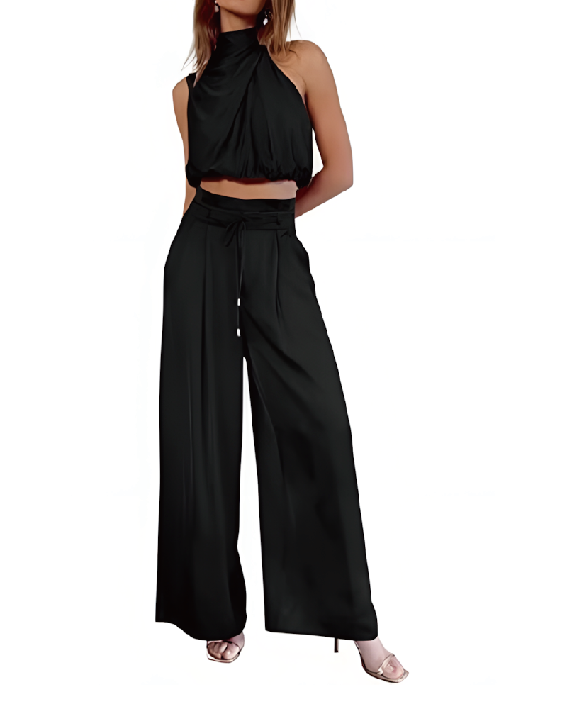 Turtleneck Top & Wide Leg Pants Set