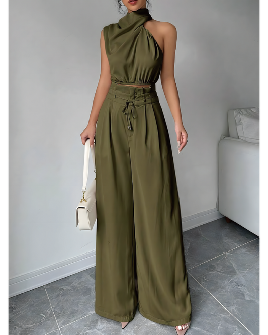 Turtleneck Top & Wide Leg Pants Set