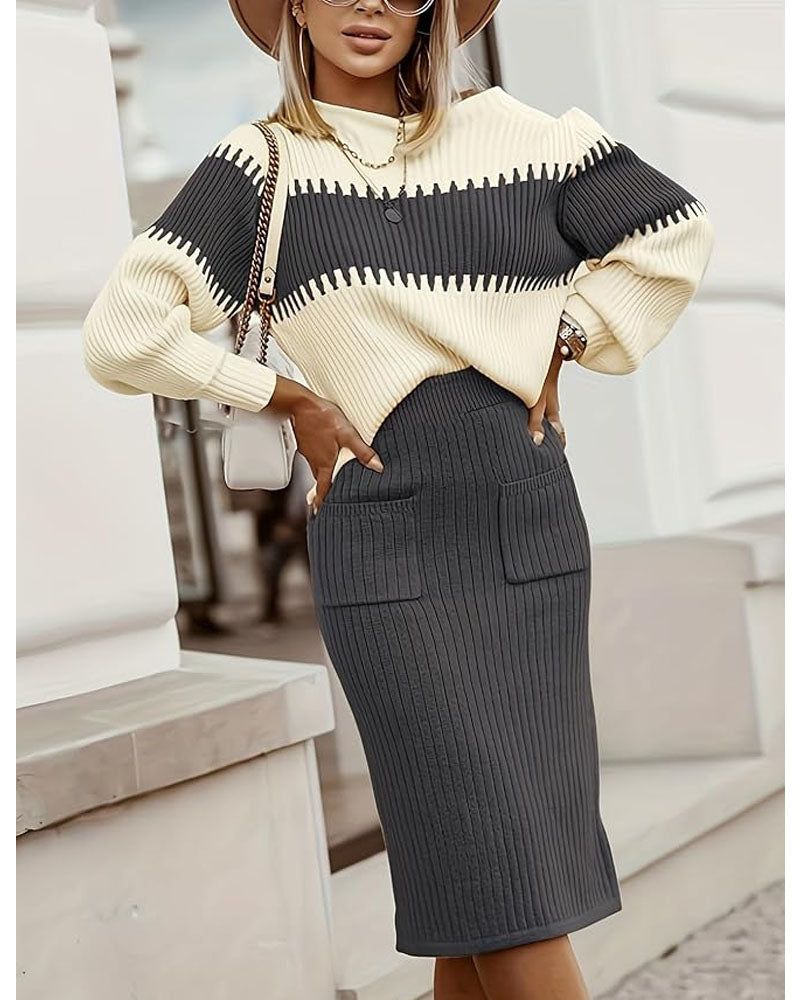 Color Block Sweater Set