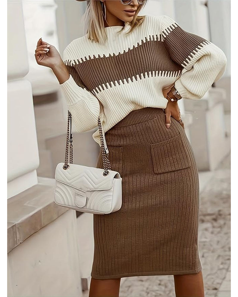 Color Block Sweater Set