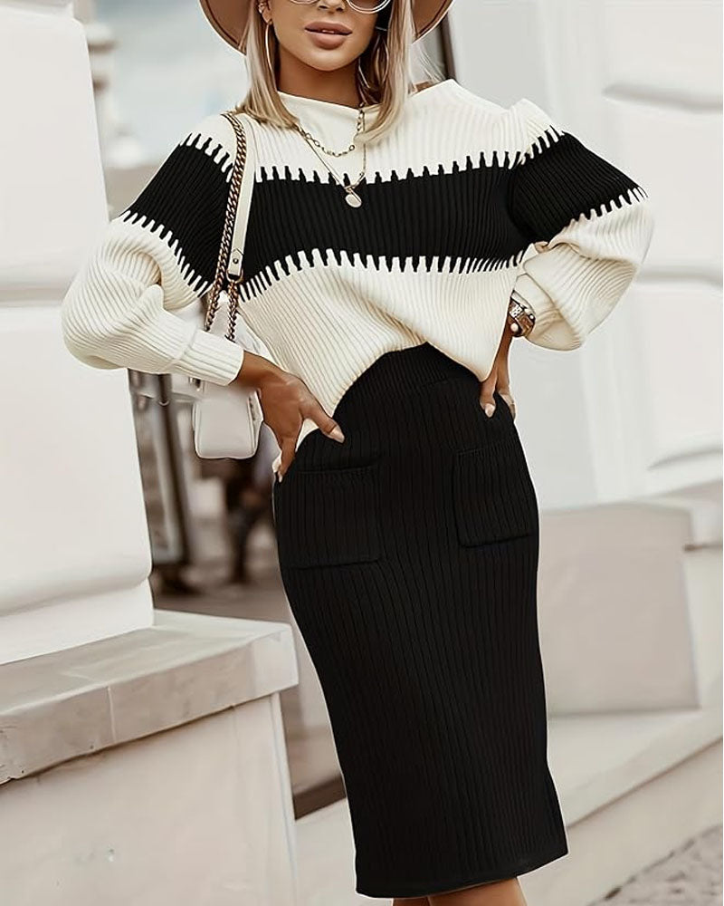 Color Block Sweater Set